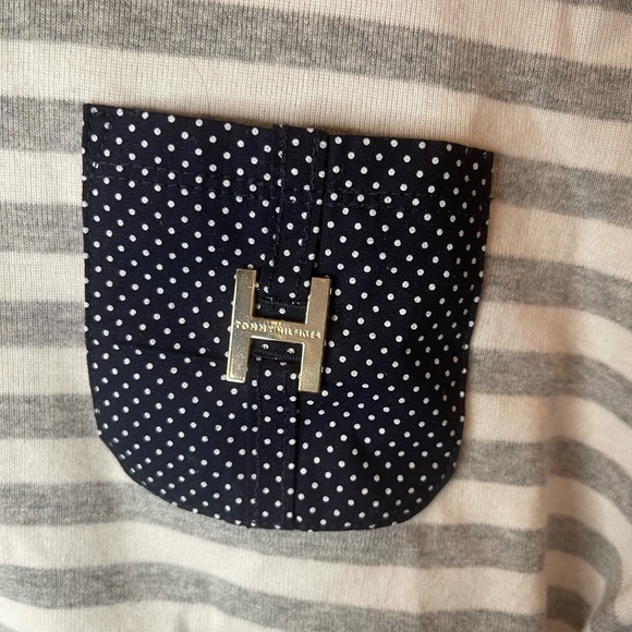 Tommy Hilfiger stripped T shirt Dress Large white grey like new design on pocket - Picture 4 of 6